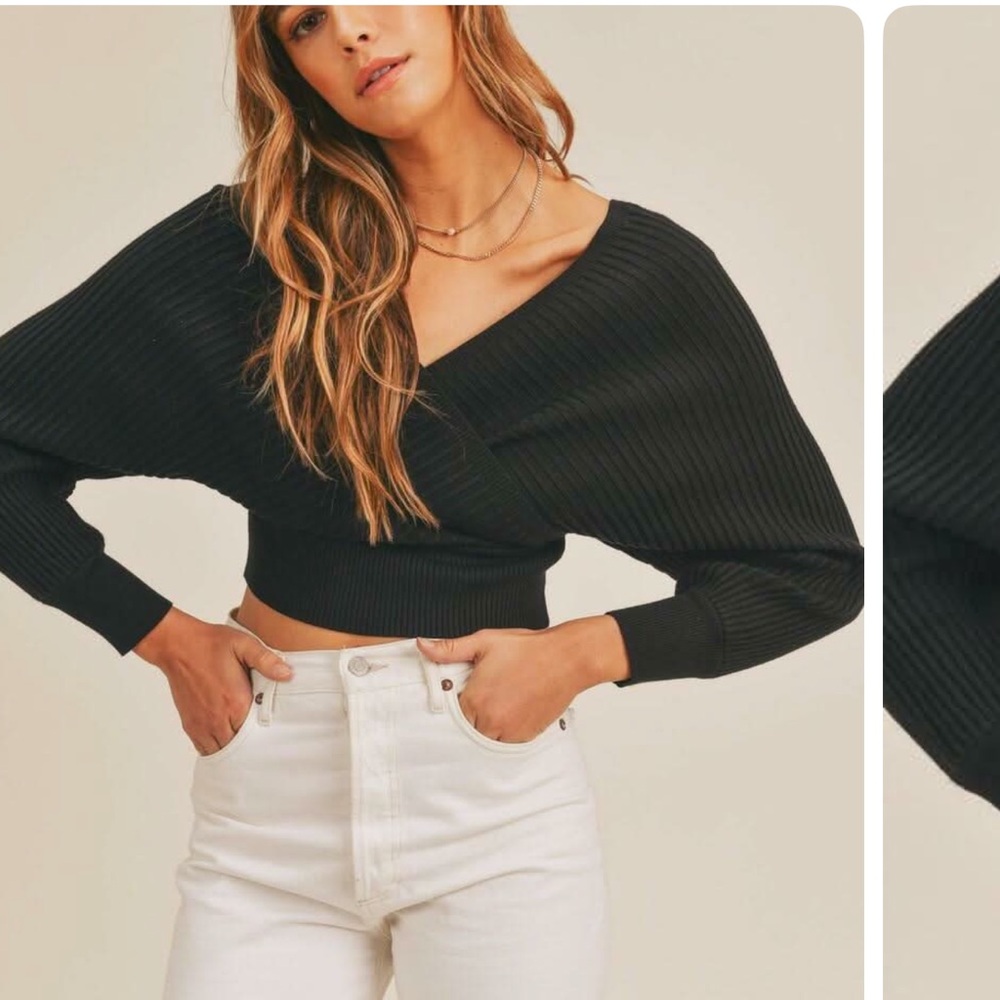 Mable Natasha Couture Black Off-the-Shoulder Sweater